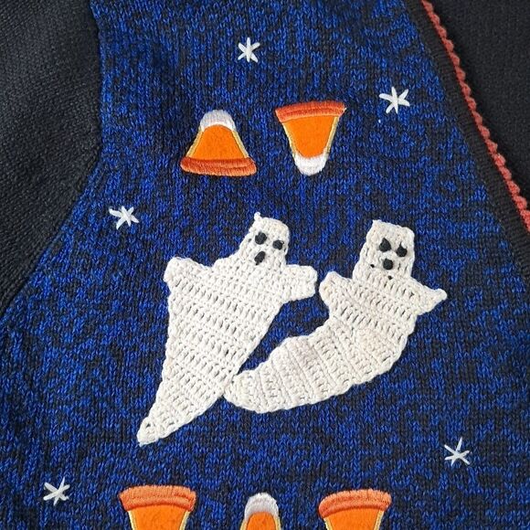Vtg Terazzo Halloween Ugly Button Sweater Cardigan Owl Cat Ghost  Granny Core - Picture 6 of 9